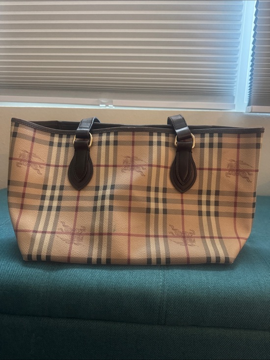 Burberry Handbags - Burberry Beige Nova Check Tote with Dark Brown Handles